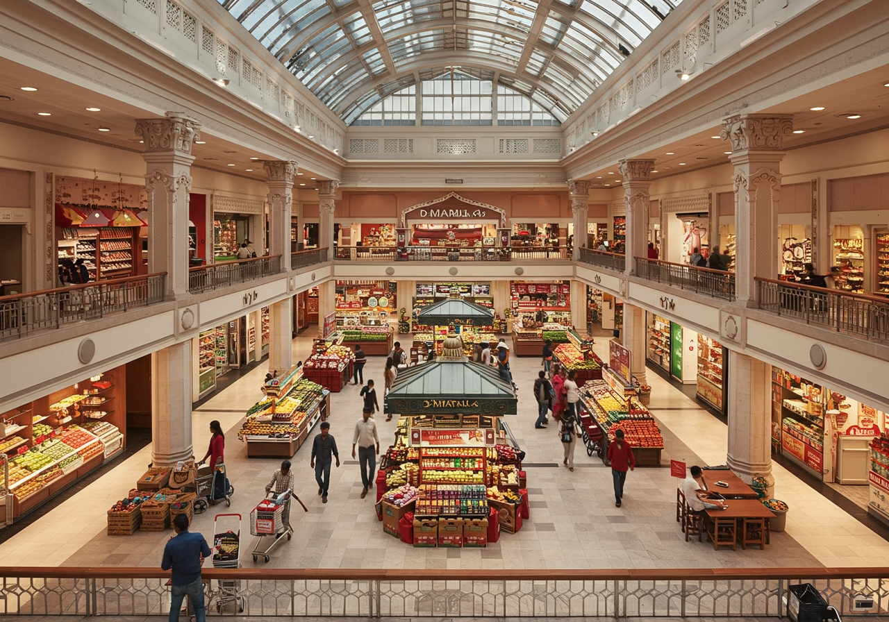 D-Mart Mall Ahmedabad — bird's eye view of bustling shopping floor